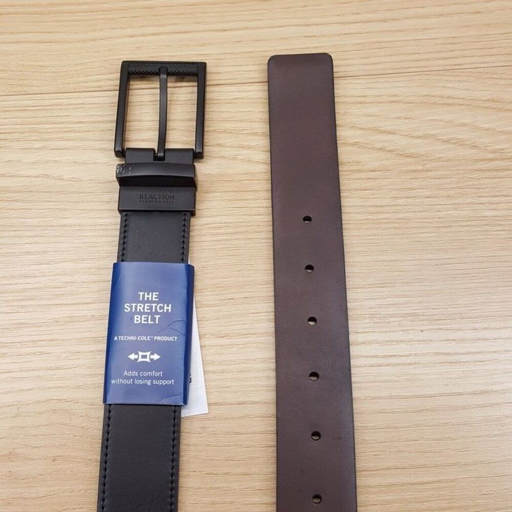KENNETH COLE REACTION Belt Mens Small 30 32 Black Brown Reversible Stretch